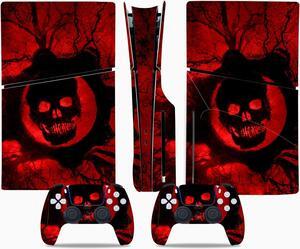 Full Body Vinyl Skin Stickers Decal Cover for PS5 Slim Disc Edition Console and Controllers - Red Skull