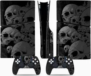 Full Body Vinyl Skin Stickers Decal Cover for PS5 Slim Disc Edition Console and Controllers - Black Skull