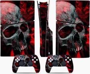 Full Body Vinyl Skin Stickers Decal Cover for PS5 Slim Disc Edition Console and Controllers - Blood Skull