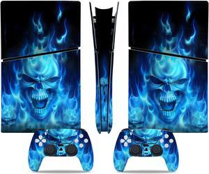 Full Body Vinyl Skin Stickers Decal Cover for PS5 Slim Digital Edition Console and Controllers - Blue Ghost Face