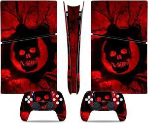 Full Body Vinyl Skin Stickers Decal Cover for PS5 Slim Digital Edition Console and Controllers - Red Skull