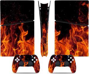 Full Body Vinyl Skin Stickers Decal Cover for PS5 Slim Digital Edition Console and Controllers - Fire