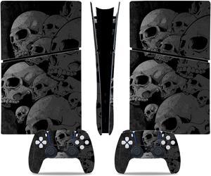 Full Body Vinyl Skin Stickers Decal Cover for PS5 Slim Digital Edition Console and Controllers - Black Skulls