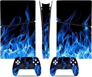 Full Body Vinyl Skin Stickers Decal Cover for PS5 Slim Digital Edition Console and Controllers - Blue Fire
