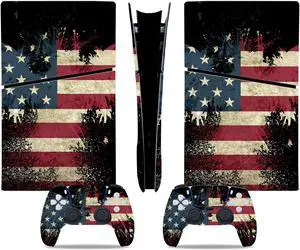 Full Body Vinyl Skin Stickers Decal Cover for PS5 Slim Digital Edition Console and Controllers - USA Flag