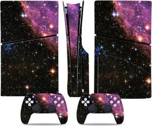 Full Body Vinyl Skin Stickers Decal Cover for PS5 Slim Disc Edition Console and Controllers - Purple Universe