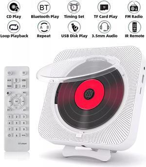 Portable CD Player Bluetooth Speaker Stereo CD Players LED Screen Wall Mountable CD Music Player with IR Remote Control FM Radio(EU Plug)