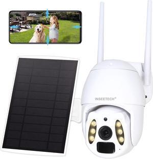 INSEETECH Solar Security Camera Wireless Outdoor, Tuya 100% Wire-Free Pan Tilt 360° Solar Powered WiFi Camera , 4MP 98FT Night Vision, Motion Detection, Waterproof 2 Way Audio, Two Installation