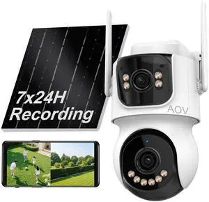 AOV 4K/8MP Dual-Lens Wireless Solar Security Camera Outdoor with 9W Solar Panel, 24/7 Recording,10000mAh Battery,Auto Tracking,WiFi 6,360° PTZ, 10X Zoom for Home Security