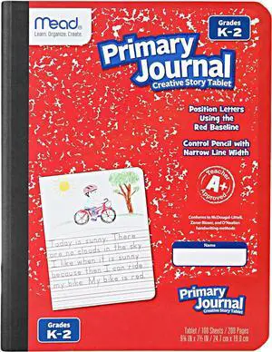 Mead® Primary Journal, Half Page Ruled, Grades K-2, 7 1/2" x 9 3/4", 100 Sheets, Red