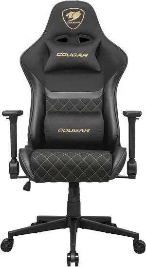 COUGAR Armor One V2 Gold F - Gaming Chair - 4D folding Armrests - High-back Structure - Lumbar & Head Pillow - Back pocket, Woven Fabric/Black