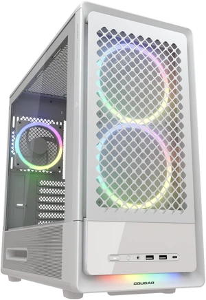 COUGAR DUOAIR RGB Mid-Tower Case, 5 Fans Preinstalled, 410mm Graphic Card Supported, 360mm Water Cooling Supported, Dual Front Panels (Mesh/Glass), White COUGAR DUOAIR RGB Mid-Tower Case, 5 Fans Preinstalled, 410mm Graphic Card Supported, 360mm Water Cooling Supported, Dual Front Panels (Mesh/Glass), White