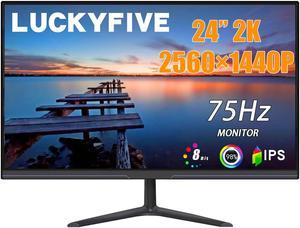 LUCKYFIVE 24 Inch 2K 75Hz Flat Monitor, 2560 x 1440P IPS Display With Built-in Speakers, 178° Wide Viewing Angle, Support HDMI And DisplayPort, VESA Mountable
