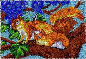 Rug Making Latch Hooking Kit | Squirrels (52x38cm printed canvas)