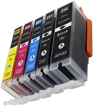 5 Pack New Compatible Ink Cartridge For Canon 250 251 PGI250XL Black CLI251XL Black Cyan Magenta Yellow For use with Canon Pixma MG5450 5520 5620 5322 6320 iX6820 6850 iP7220 7250 MX722 725 More