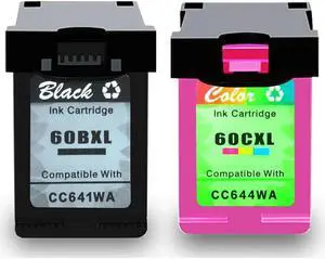 2 Pack High-Yield Black Tri-Color Ink Cartridges For HP CC641WA CC644WA 60XL Compatible For Use With HP PhotoSmart C4600 C4610 C4635 C4640 DeskJet D1660 D2500 D2530 D2545 D2560 D2660 F4210 F4230 More