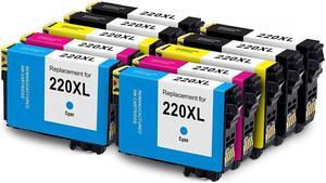 10 Pack High-Yield Black Cyan Magenta Yellow Ink Cartridge For Epson 220XL Compatible with Epson Expression XP-320 420 424 WorkForce WF 2630 2650 2660 2750 2760
