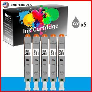 5 Pack High-Yield Compatible Grey Ink Cartridge Set for Canon CLI-251XL Grey CLI-251 Compatible with Pixma iP7220 iP8720 iP6820 MG5420 MG5520 MG6320 MG7120 MX722 MX922