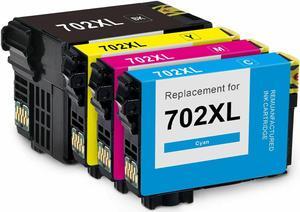 4 Pack High-Yield Black Cyan Magenta Yellow Ink Cartridge With Chip Show Ink Level For Epson 702XL T702XL Compatible with Epson WorkForce Pro WF-3720 3720DWF 3730 3733