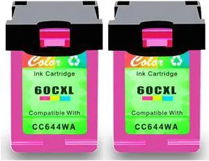 2 Pack High-Yield Tri-Color Ink Cartridges For HP CC644WA 60XL Compatible For Use With HP PhotoSmart C4600 C4610 C4635 C4640 DeskJet D1660 D2500 D2530 D2545 D2560 D2660 F4210 F4230 F4235 More