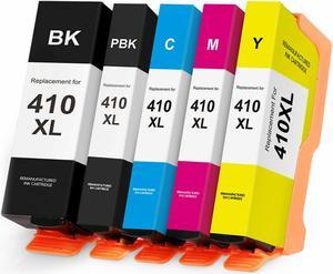 5 Pack High-Yield Black Photo-Black Cyan Magenta Yellow Ink Cartridge With Chip Show Ink Level For Epson 410 410XL Compatible with Epson Expression XP-530 630 640 830 7100