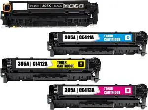 4 Pack Black Cyan Magenta Yellow Toner Cartridge For HP 305X CE410X / 305A CE411A CE412A CE413A Compatible with HP Color LaserJet Pro M351 M375 M451 M475 M375NW