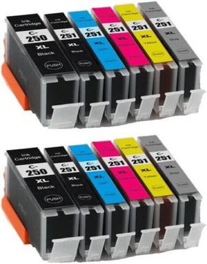 12 Pack New Compatible Ink Cartridge For Canon 250 251 PGI250XL Black CLI251XL Black Cyan Magenta Yellow Grey For use with Canon Pixma MG5450 5520 5620 5322 6320 iX6820 6850 iP7220 7250 MX722 725 More
