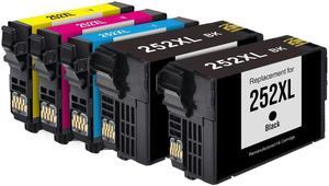 5 Pack High-Yield Black Cyan Magenta Yellow Ink Cartridge For Epson 252XL Compatible with Epson WorkForce WF 3620 3640 7610 7620 7110 7210 7710 7720