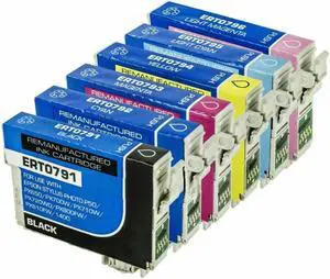 6 Pack Black Cyan Magenta Yellow Light-Cyan Light-Magenta Ink Cartridge For Epson 79 T0791 - T0796 Compatible with Epson Stylus Photo 1400 Artisan 1430