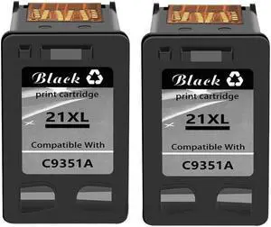 2 Pack Black Ink Cartridges For HP C9351A 21XL Compatible For Use With HP DeskJet 3747 3910 3915 3918 3920 3930 3930 OfficeJet 4310 4315 4315v 4315xi J3600 More
