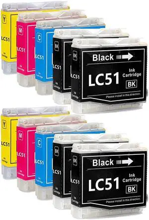 10 Pack Black Cyan Magenta Yellow Ink Cartridge For Brother LC51 LC-51 Compatible with Brother DCP 130C 330C 350C 540CN 560CN Intellifax 1360 1860C 1960C 2480C 2580C MFC 230C 240C 3360C 440CN Series