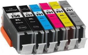 6 Pack New Compatible Ink Cartridge For Canon 250 251 PGI250XL Black CLI251XL Black Cyan Magenta Yellow Grey For use with Canon Pixma MG5450 5520 5620 5322 6320 iX6820 6850 iP7220 7250 MX722 725 More