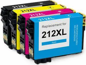 4 Pack High-Yield Black Cyan Magenta Yellow Ink Cartridge With Chip Show Ink Level For Epson 212 212XL Compatible with Epson WorkForce WF-2830 2850 Expression Home XP-4100 4150