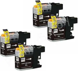 4 Pack High-Yield Black Ink Cartridge For Brother LC203XL For Use With Brother MFC-J460DW MFC-J480DW MFC-J485DW MFC-J885DW MFC-J4320DW MFC-J5620DW & More