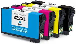 G & G Ink Cartridge Replacements For Epson 822XL High Yield: T822XL120 Black, T822XL220 Cyan, T822XL330 Magenta, T822XL420 Yellow 4-PACK 
For Use in WorkForce Pro WF-3820, WF-4820, WF-4830, WF-483