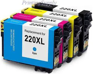 4PK High-Yield BK/C/M/Y Ink Cartridges For Replacement Epson 220XL T220XL for use with Epson Expression  XP-320, XP-420, XP-424 WorkForce WF-2630, WF-2650, WF-2660, WF-2750, WF-2760