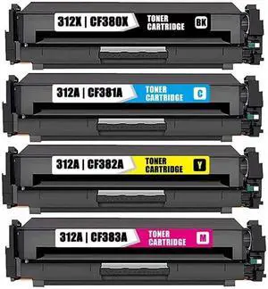 4 Pack New Black Cyan Magenta Yellow Toner Cartridge For HP 312X CF380X / 312A CF381A CF382A CF383A Compatible with HP Color LaserJet Pro MFP M476nw MFP M476dn