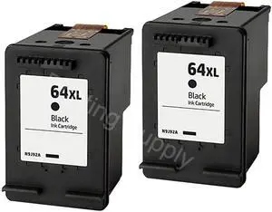2-Pack High Yield Black Ink Cartridge For HP 64XL Compatible with HP ENVY Inspire 7955e 7958e ENVY Photo 6220 6222 6230 6232 6252 6255 6258 7134 7155 7158 7164 7830 7855 7858 7864 Tango & Tango X