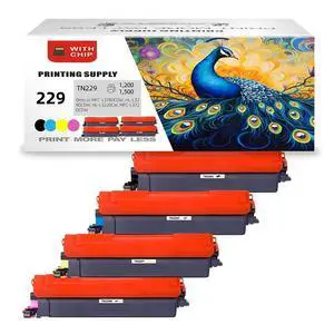 TN229 4PK BKCMY Toner Cartridge Compatible for Brother TN229, Fits for Brother HL-L3220cdw HL-L3280cdw HL-L3295cdw HL-L3300 HL-L8245 MFC-L3720cdw MFC-L3765cdw MFC-L3780cdw MFC-L8395 With Chip