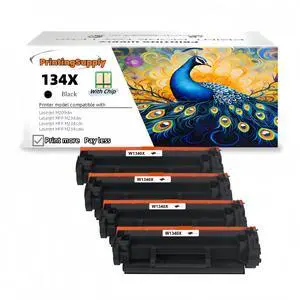 4 Pack 134X Compatible Toner Cartridge Replacement for HP 134X W1340X *With Chip*  Black, High-Yield Print, Works with  HP LaserJet M209dw MFP M234dw M234sdn M234sdw