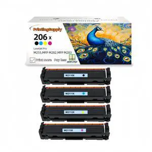 4 Pack New High-Yield Black Cyan Magenta Yellow Toner cartridge with Chip For HP 206X W2110X - W2113X Compatible For Use With HP Color LaserJet Pro M255dw M255nw MFP M282nw 283fdn 283cdw 283fd