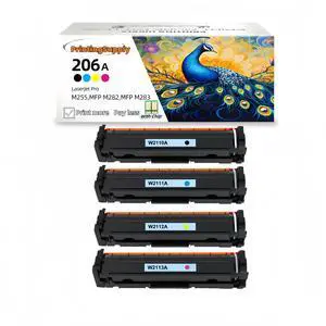 4 Pack New Black Cyan Magenta Yellow Toner Cartridge With Chip For HP 206A W2110A - W2113A Compatible For Use With HP Color LaserJet Pro M255dw M255nw MFP M282nw 283fdn 283cdw 283fd