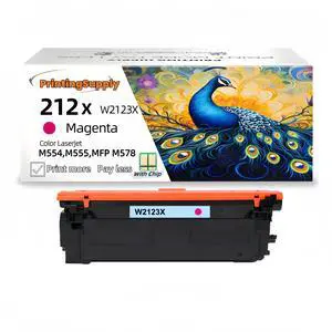 High-Yield Magenta Toner Cartridge (WITH CHIP) Compatible With HP W2123X (212X) For Use With HP Color LaserJet Enterprise M578c, M578z, M554dn, M555dn, M555x, M578dn, M578f
