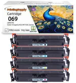 4 Pack 069 BKCMY Toner Cartridge With Chip Compatible for Canon 069 imageCLASS MF752Cdw imageCLASS MF753Cdw MF751Cdw MF756Cx LBP673Cdw LBP674Cx  LBP674Cdw