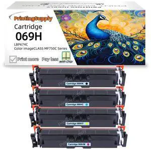 4 Pack 069H BKCMY Toner Cartridge With Chip Compatible for Canon 069H  imageCLASS MF752Cdw imageCLASS MF753Cdw MF751Cdw MF756Cx LBP673Cdw LB P674Cx  LBP674Cdw
