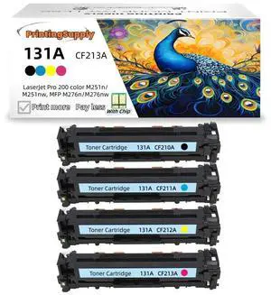 4 Pack Black Cyan Magenta Yellow Toner Cartridge For HP 131X CF210X / 131A CF211A CF212A CF213A Compatible with HP LaserJet Pro 200 color M251n M251nw MFP M276n MFP M276nw imageClass MF8280Cw
