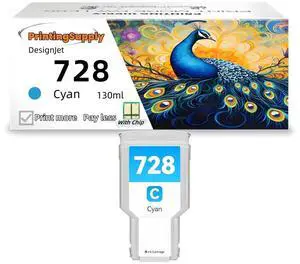 1 Pack 728 Cyan Compatible Ink Cartridge Fits to HP Ink Cartridge 728C Works with HP Printer DesignJet T830 MFP & T730 Large Format Plotter