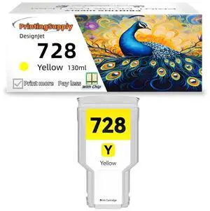 1 Pack 728 Yellow Compatible Ink Cartridge Fits to HP Ink Cartridge 728Y Works with HP Printer DesignJet T830 MFP & T730 Large Format Plotter