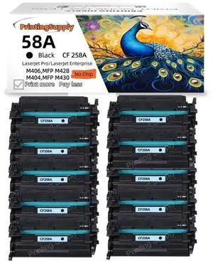 10 Pack 58A Toner Cartridges No Chip Compatible for HP 58A CF258A 58X CF258X Laserjet M428fdw M404 M404n M404dn M404dw M406dn MFP M428fdn M428dw M428 M430f Printer (Black)