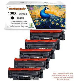 5 Pack 138X W1380X High Yield Black Toner Cartridge Compatible for HP 138X Laser jet Pro 3001dw Laser jet Pro 3001fdw Laser jet Pro MFP 3101fdw With Chip 5 Pack 138X W1380X High Yield Black Toner Cartridge Compatible for HP 138X Laser jet Pro 3001dw Laser jet Pro 3001fdw Laser jet Pro MFP 3101fdw With Chip
